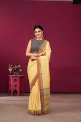 Alikam Khadi Cotton saree in Ice Blue with white slub texture -(SA-077) - Dakshin Weaves